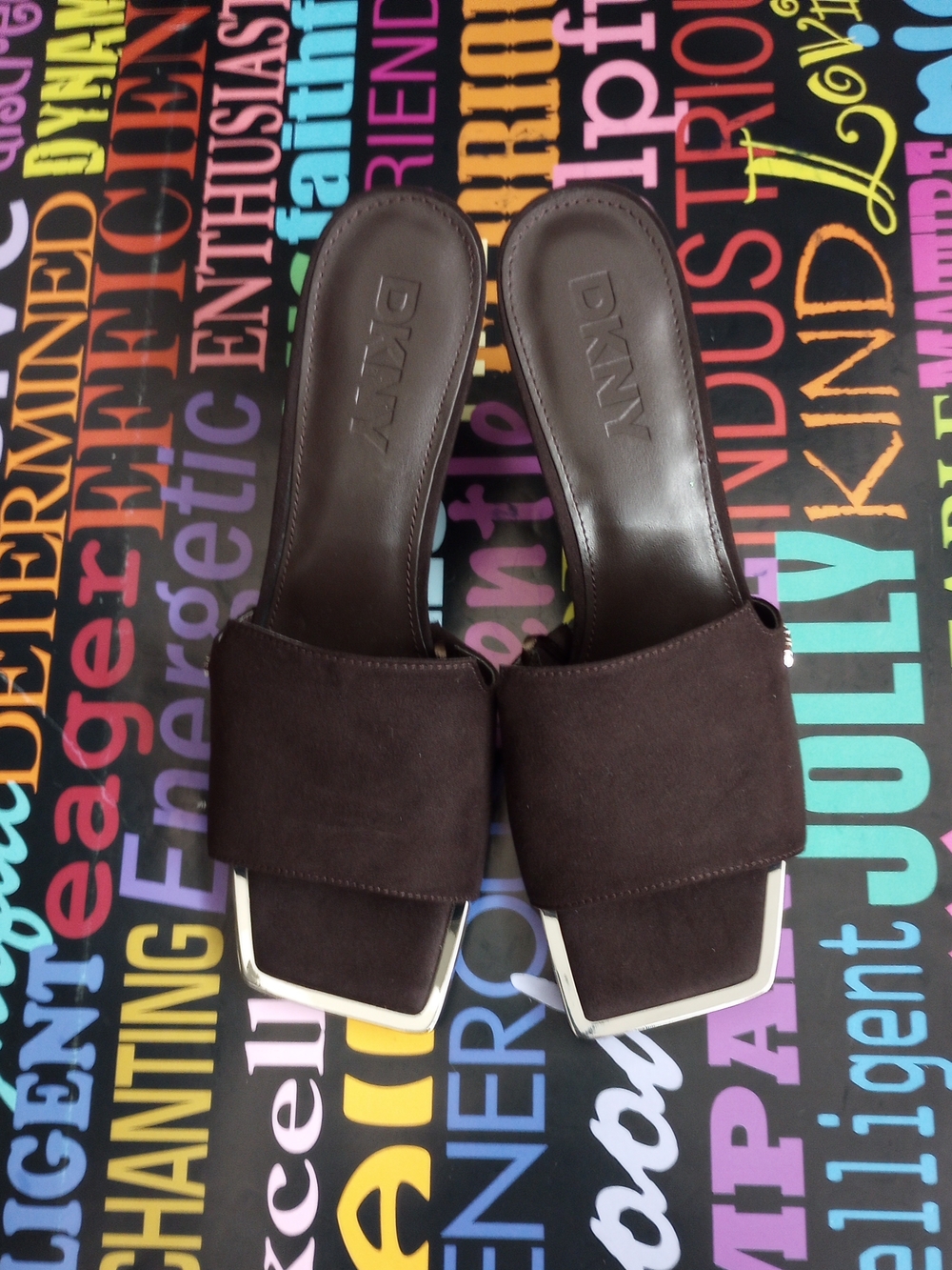 DKNY Dark Brown Suede Square-Toe Slip-On Mules!.